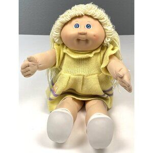 VTG 1982 COLECO Cabbage Patch Doll Head Mold 3 Blonde Hair Blue Eyes Clothes